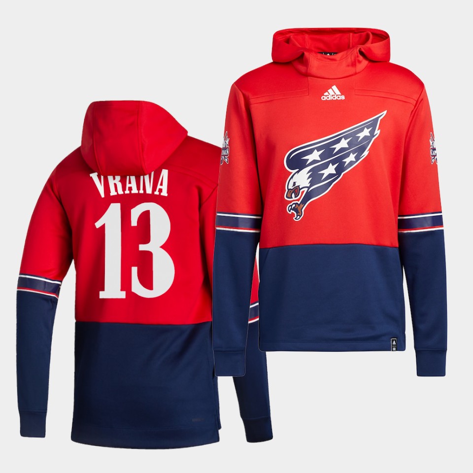 Men Washington Capitals #13 Vrana Red NHL 2021 Adidas Pullover Hoodie Jersey